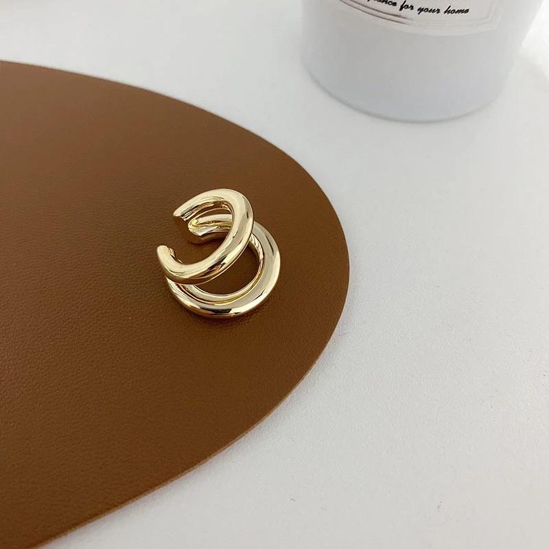 Поддельные серьги-каффы для пирсинга, двойные круглые серьги-каффы, искусственные серьги для женщин и мужчин, винтажные манжеты в стиле хип-хоп, зажимы для ушей, аксессуары, корейская мода