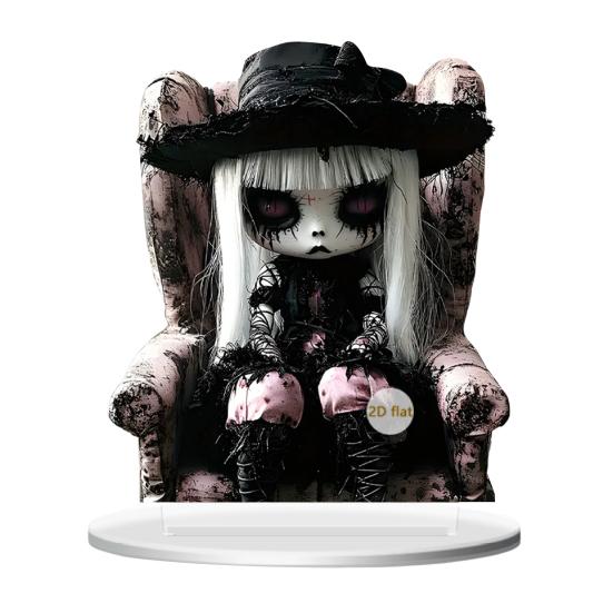 Halloween Ghost Witch Table Sign with Base 2D Flat Acrylic Spooky Female Ghost Decoration Holiday Party Home Office Desktop Ornament