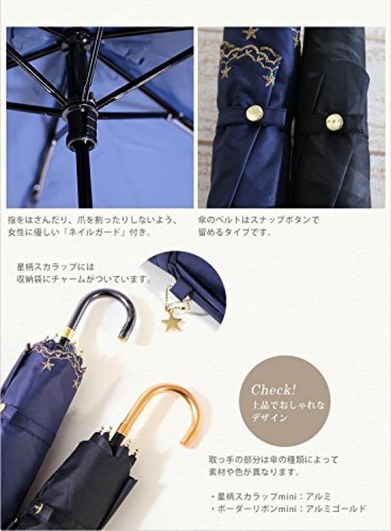 Parasol Shade Star Pattern Scallop Mini Black 50cm Completely Blackout UV Protection For Both Sunny and Rainy Folding Umbrella [2022] Wpc. 100%