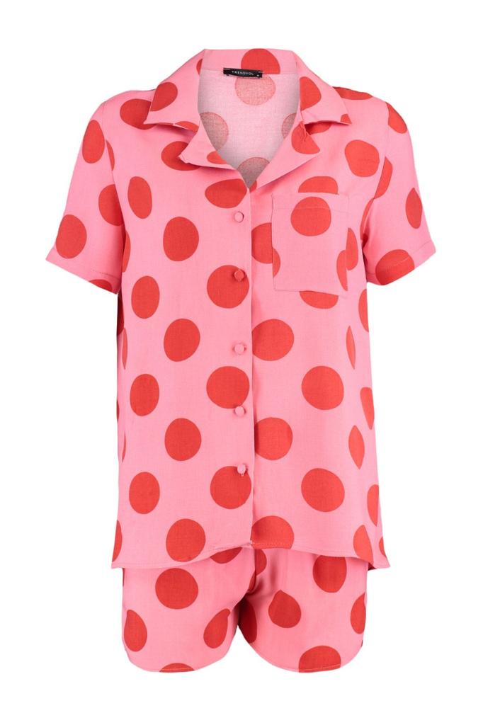 Women's Fashion Fuchsia Polka Dot Viscose Woven Pajama Set