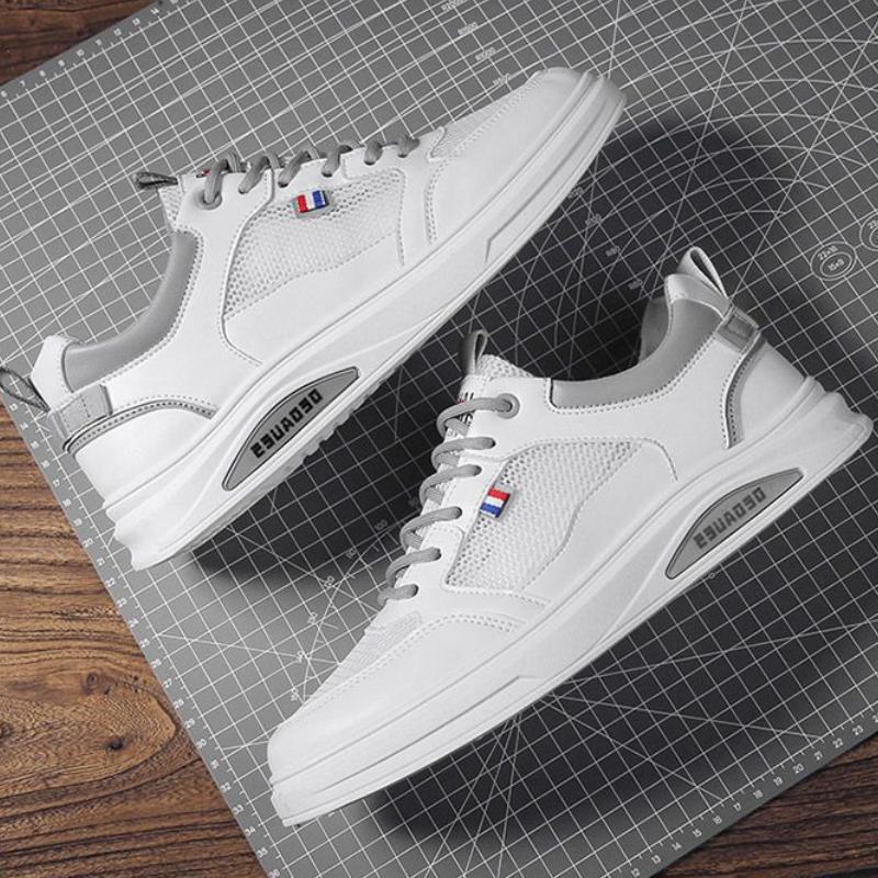 Summer Low-Cut Lightweight Breathable Men's Shoes with Hollow Mesh Leisure Fashion Sports White Board Shoes