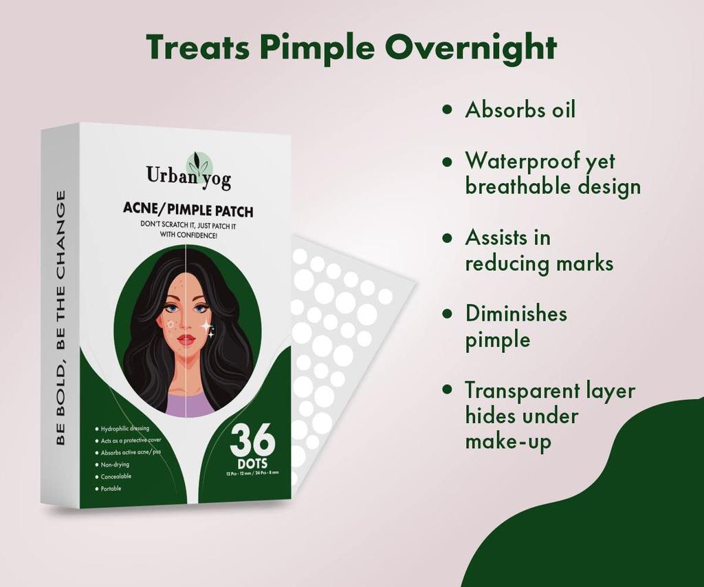Urban Yog Acne Pimple Patch - Invisible Facial Stickers Cover with 100% Hydrocolloid, Pimple Patches for Face (Circular 36 Dots)