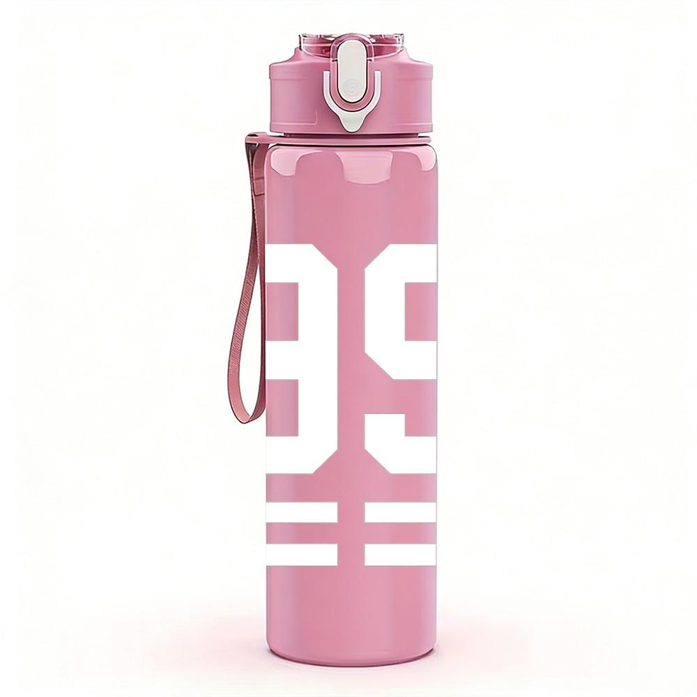 1PC White Number 99 Text Print 750ml Color Plastic Sports Water Bottle Leakproof Flip Straw Lid Suitable for Sports Office Home Use