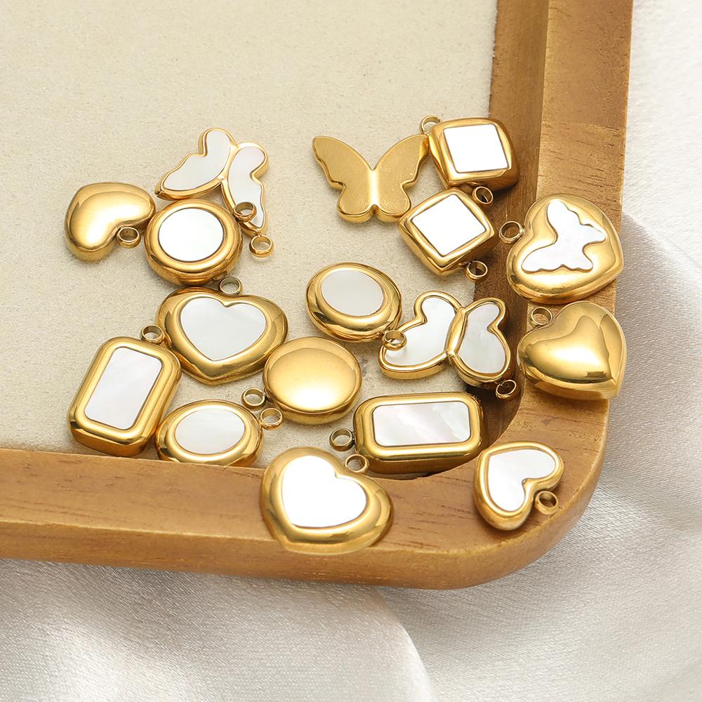 5pcs Stainless Steel Heart Shell Charms Butterfly Pendants for DIY Jewelry Supplies Women Necklace Findings Earrings Making