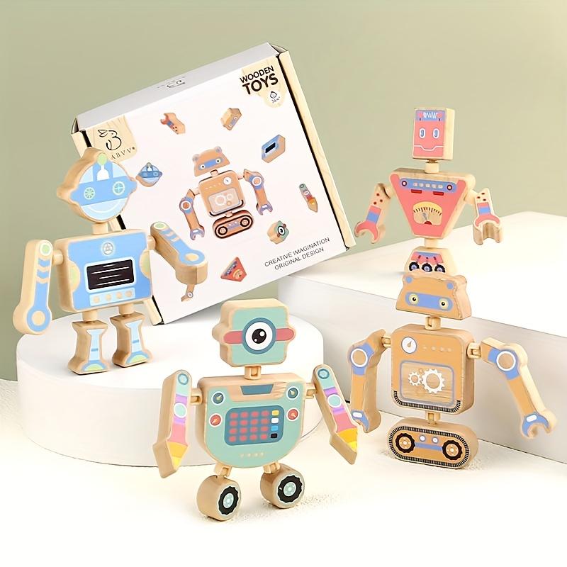 Новые деревянные сборные игрушки-роботы, забавный защелкивающийся дизайн, 4 разных робота, настольная игра, рождественский пасхальный подарок для мальчиков и девочек старше 3 лет