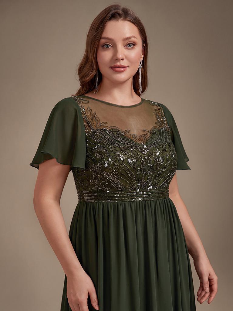 Женское макси-платье А-силуэта с бусинами и рукавами-крылышками Ever-Pretty Plus Size, вечернее платье с иллюзорным декольте