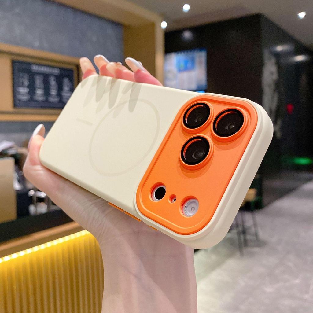 Магнитный чехол из жидкого силикона с цветовыми блоками для iPhone 17 Pro Max - Защита от падений
