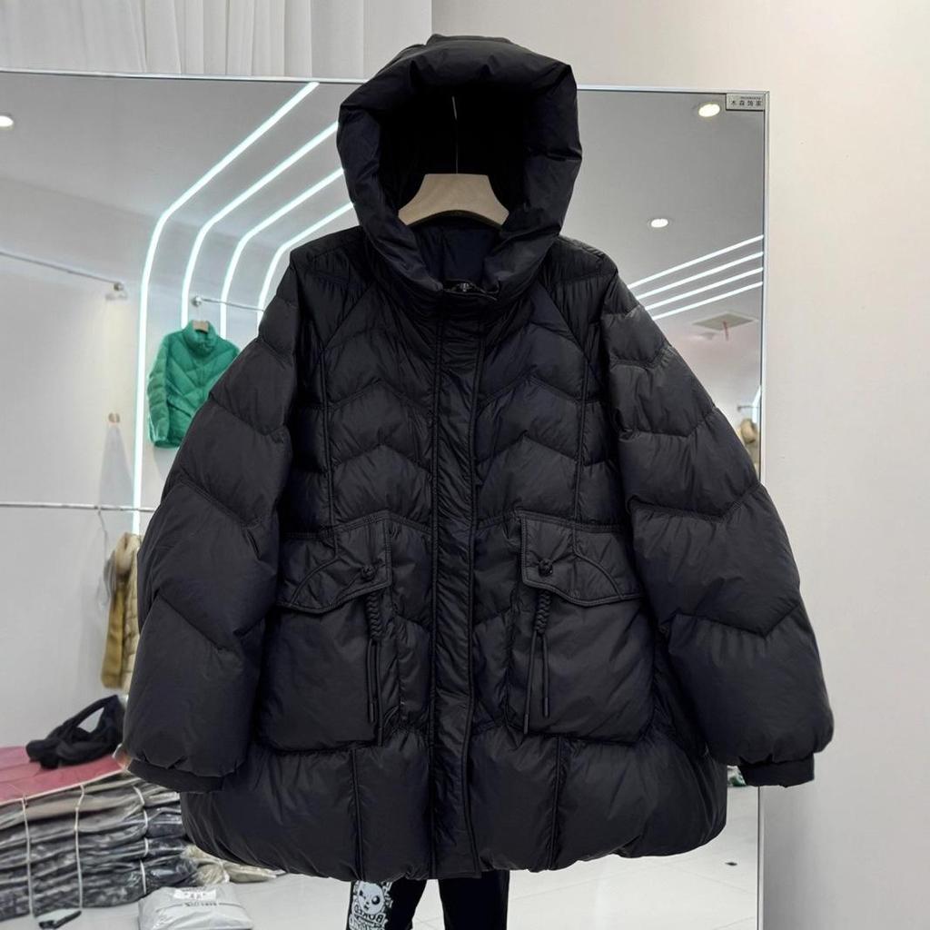 Women's Mid-Length Down Jacket - Plus Size, Hooded, Slimming, Winter 2026 Arrival, Loose Fit, White Duck Down.