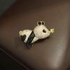Cute micro-inlaid zircon dripping panda brooch, simple temperament gold-plated animal pin, men's and women's accessories, small collar pin.