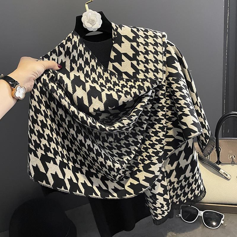 New Autumn and Winter Imitation Cashmere Scarf for Women European and American Style Iron Tower Pattern Warm Outer Wear Multi Purpose Scarf