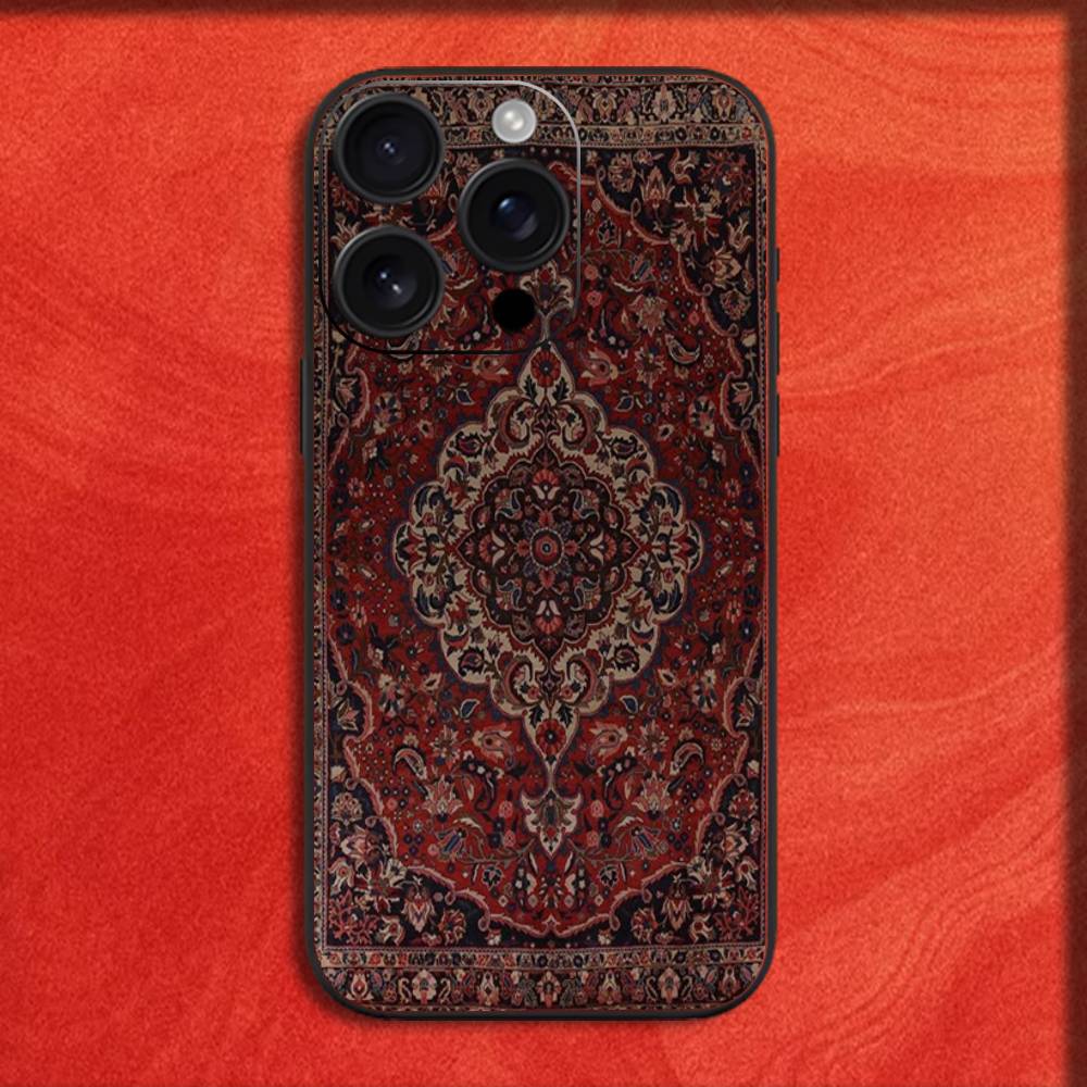Арабский Персидский Ковер Цветочная Живопись Чехол для Телефона Для iPhone 16,15,14,13,12,11,Pro,XS,Max,XR,Plus,E,Mini Черный Ударопрочный Чехол