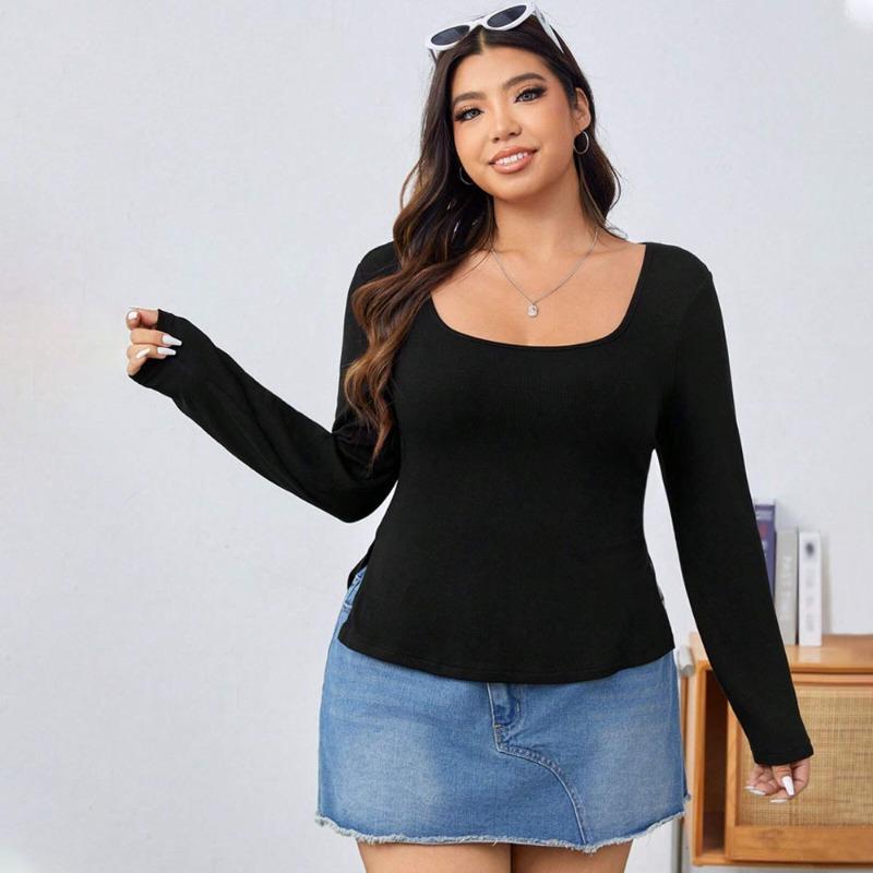 Женская вязаная футболка с квадратным воротником, тонкая черная футболка с длинным рукавом, облегающий эластичный дышащий топ, стильная повседневная базовая рубашка, повседневная одежда