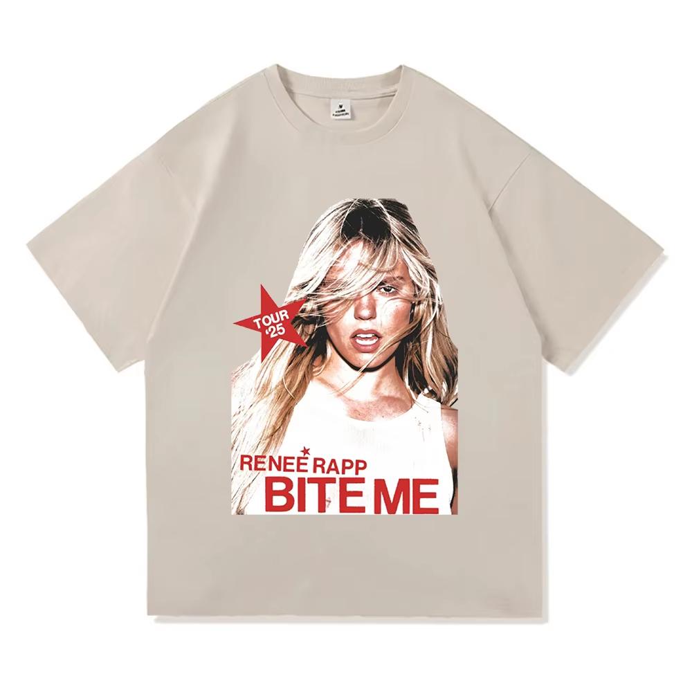 Футболка Reneé Rapp Bite Me Tour '25 Портрет певицы Винтажная американская оверсайз футболка Мужчины Женщины Модная хип-хоп уличная футболка