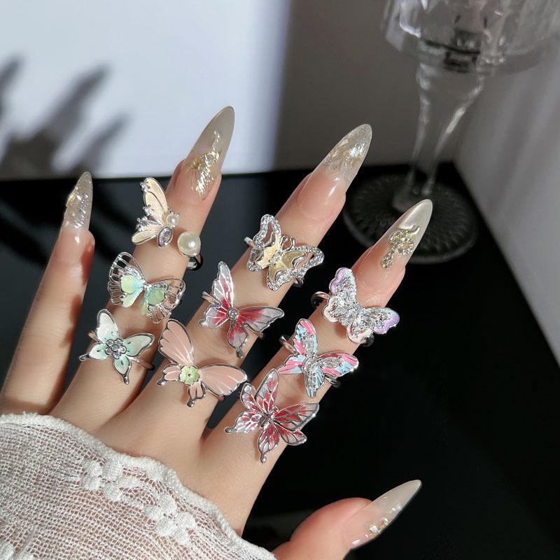 Exquisite Niche Mori Sweet Enamel 3D Butterfly Open Ring Alloy Cold‑Wind Spice‑Girl High‑End Dating Holiday Gift