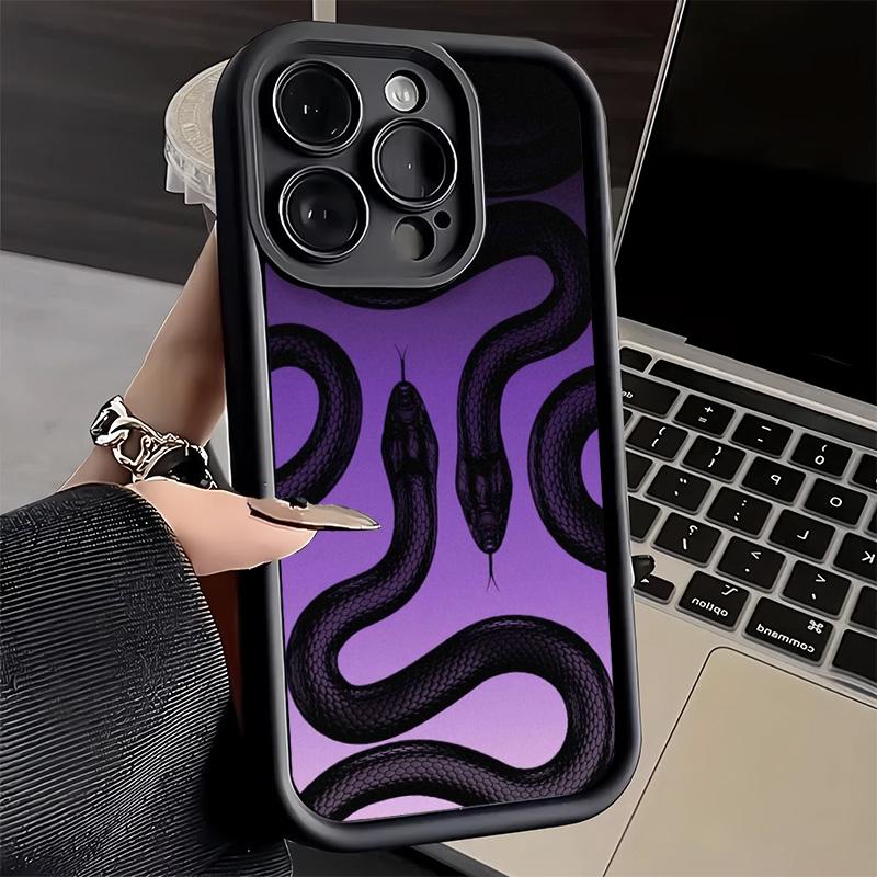 Черный змеиный дудл чехол для телефона iPhone 16 17 Air 16E 15 Pro Max 14 Plus 13 12 Mini Capa Мягкий силиконовый чехол Funda