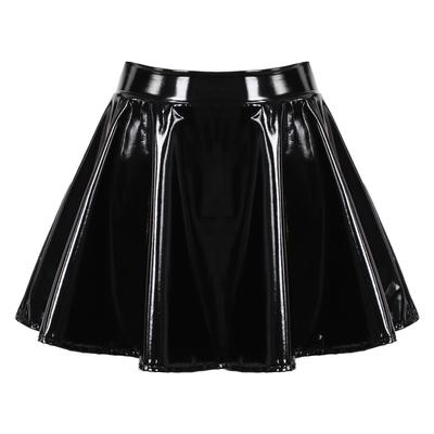 Женская латексная юбка для танцевального сценического костюма, женские мини-юбки клеш из лакированной кожи с эффектом мокрой кожи, KTB