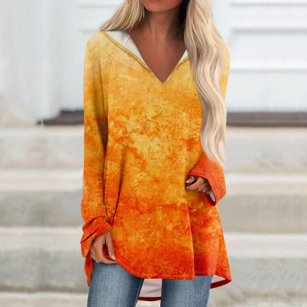 Women's V-neck Hooded Loose Long-sleeved Tops Casual Tops Home Leisure Pajamas Tops