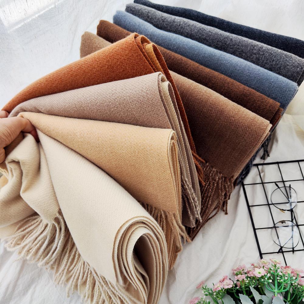 Thickened Solid Color Double Sided Imitation Cashmere Scarf Autumn and Winter Atmosphere Women's High End Versatile Men's Scarf Warm Shawl