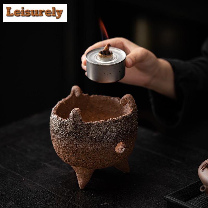 Ретро грубая керамика с ручкой сбоку, уличный обогреватель, печь на спирту, угольная печь, чайник для кипящей воды, чайный сервиз