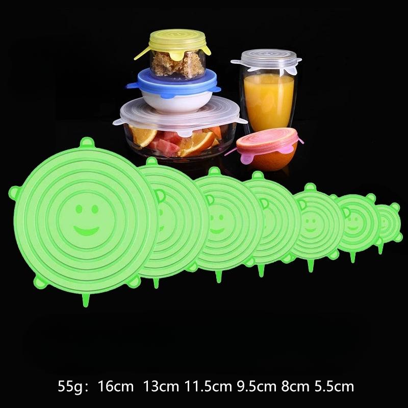 Набор из 6 многоразовых силиконовых крышек - Растягивающиеся, герметичные и экологичные