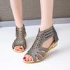 Модные женские босоножки на молнии, римские босоножки на танкетке, открытые босоножки на плоской подошве с открытым носком, летние женские туфли Femmes Été 2024