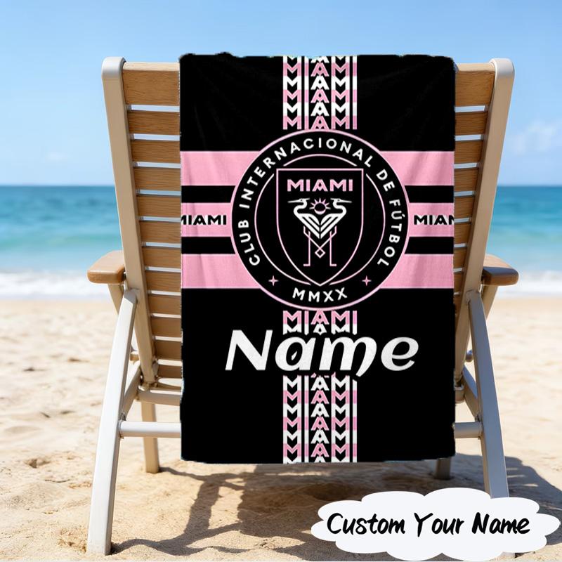 Custom Name Beach Towel International Miami Football Club Beach Towel, Suitable for Camping, Travel, Beach Accessories, Super Absorbent, Family Gift