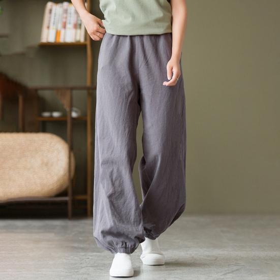 Женские брюки-шаровары, эластичные повседневные брюки с высокой талией и карманами, однотонные свободные шаровары с широкими штанинами