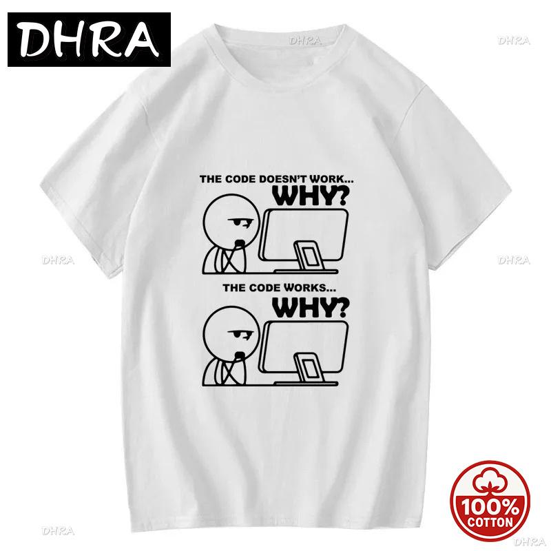 Креативные Забавные Программист Код Работает Почему Мем Принт Футболки Camiseta Hombre Операционная Система Linux Модная Мягкая Уличная Одежда для Подарка