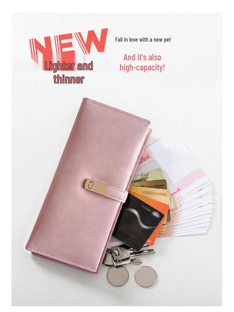 Xiangyin Frosted Women's Long Korean Style Thin Wallet - 2024 New Simple Buckle Bi-fold Design