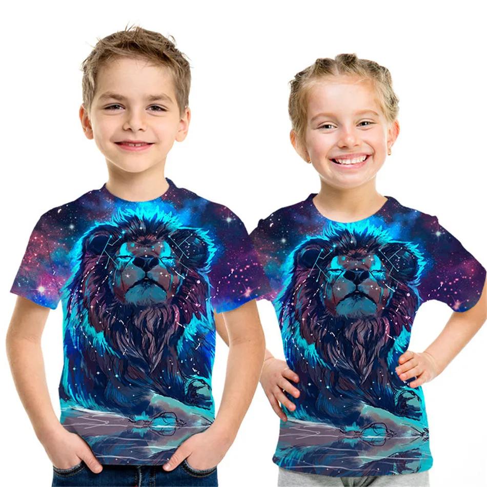 Summer Children Space Galaxy 3D T Shirt Angel Animal Lion Tiger Wolf Leopard Printed Boys Girls T-shirt Kids Fashion Tshirt Tops
