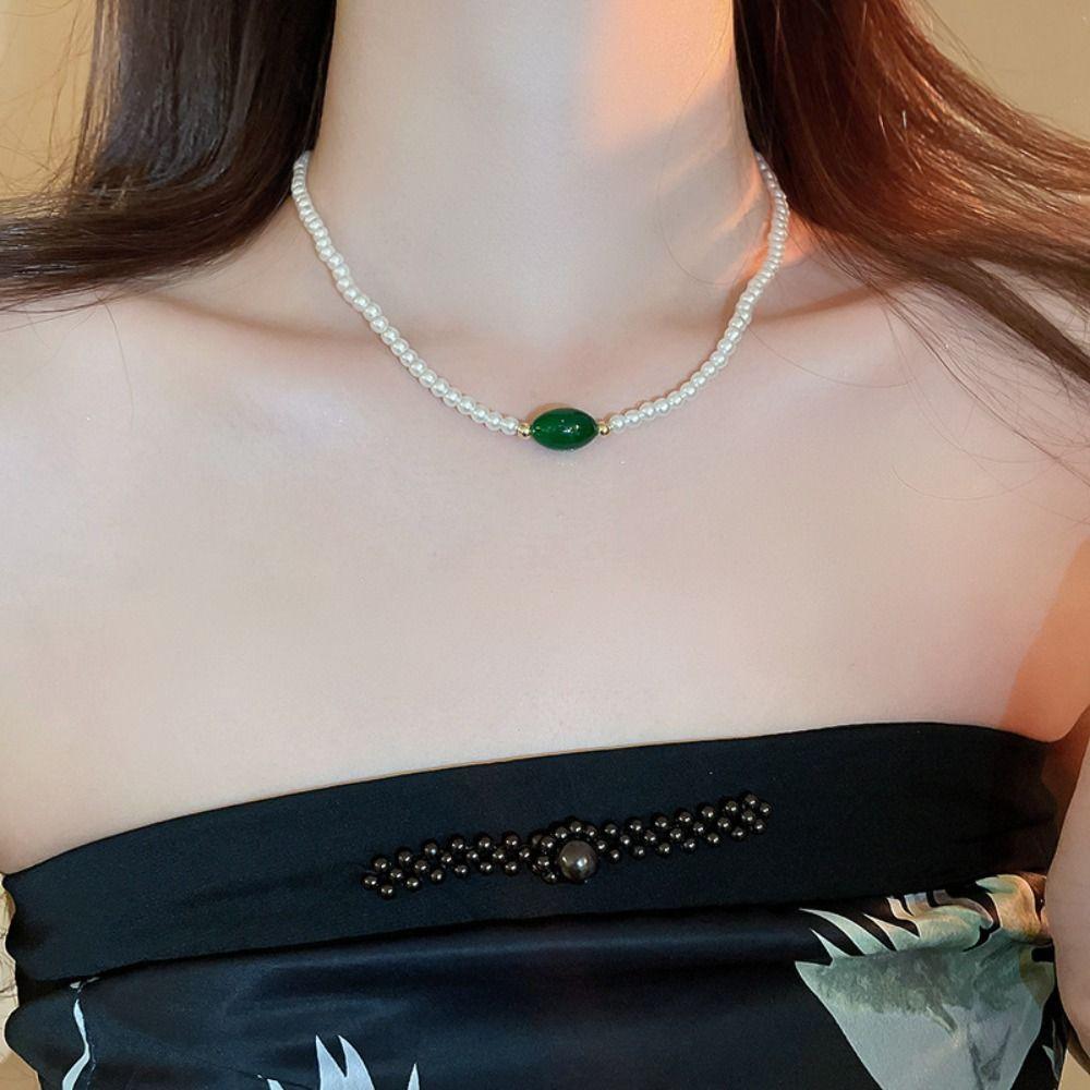 Модное жемчужное ожерелье с бусинами, простое ожерелье с подвеской, геометрическое колье-чокер для женщин