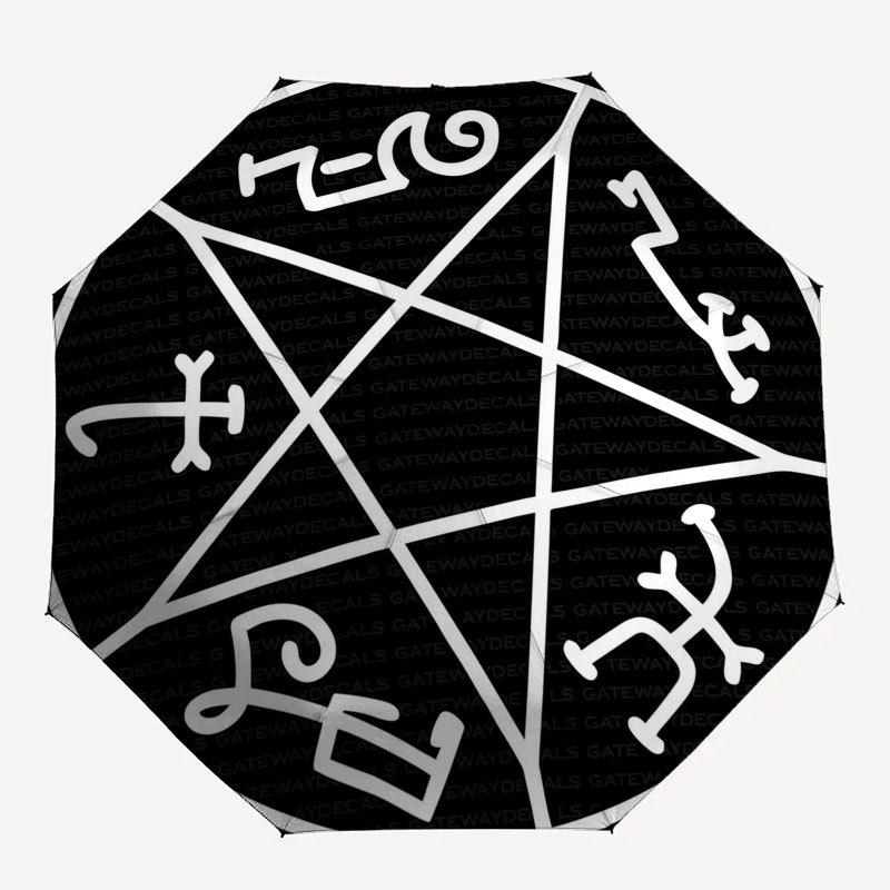 Pentagram Symbol Sticker Decal Car Window Laptop Vinyl Decoration ArtUmbrella with Cute Design,Portable 3-Fold Compact Umbrella for Men&Wome