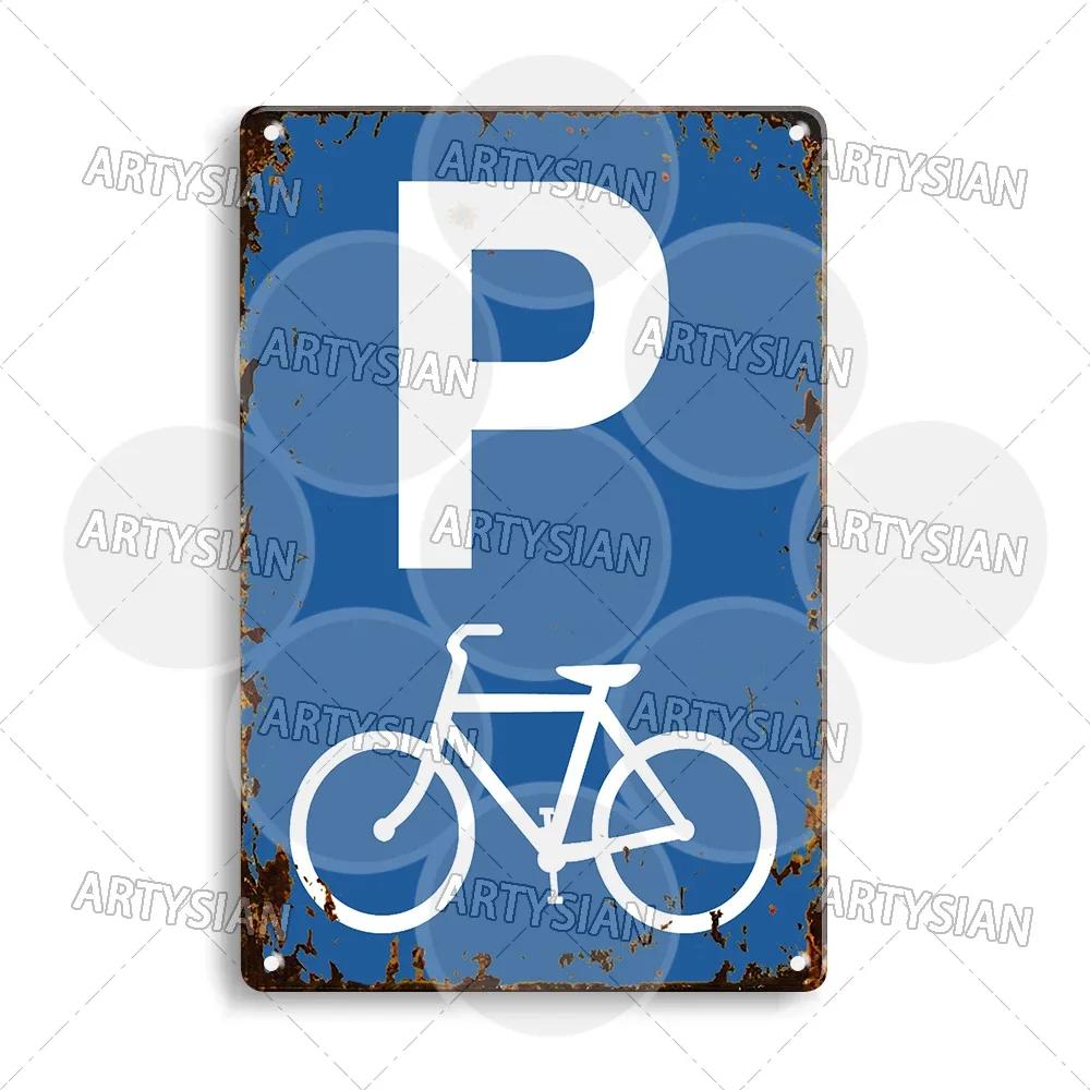 Vintage Parking Metal Sign Bicycle Disabled Motor cycle Parking Retro Metal Plaque Do not Attach Bikes To The Fence