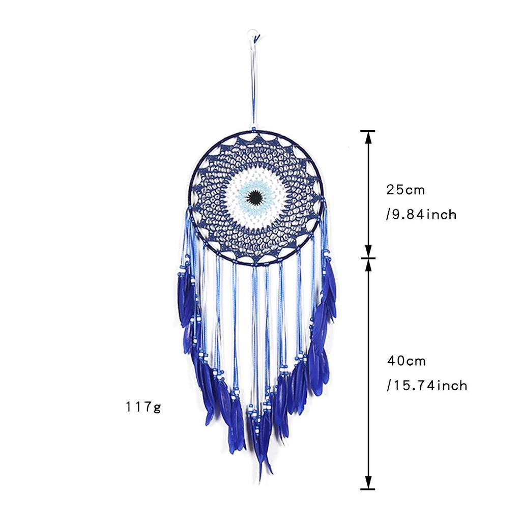 Evil Eye Feather Dream Catcher Pendant - Handmade Decorative Woven Craft