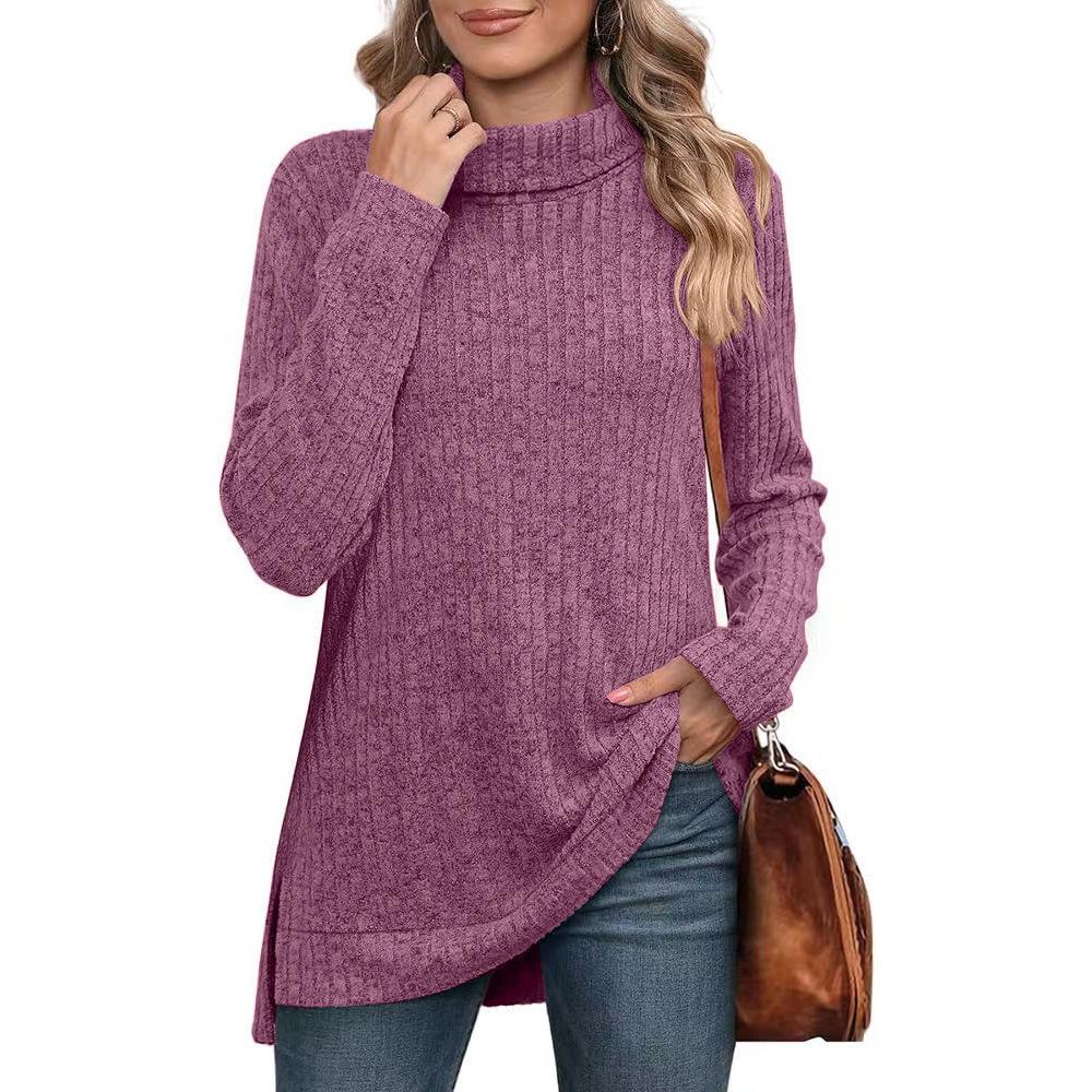 Autumn Winter Warm Thick Cold Resistant Women Sweaters Loose Knitted Turtleneck Ladies Pullovers Striped Soft Long Sleeved Jumpers