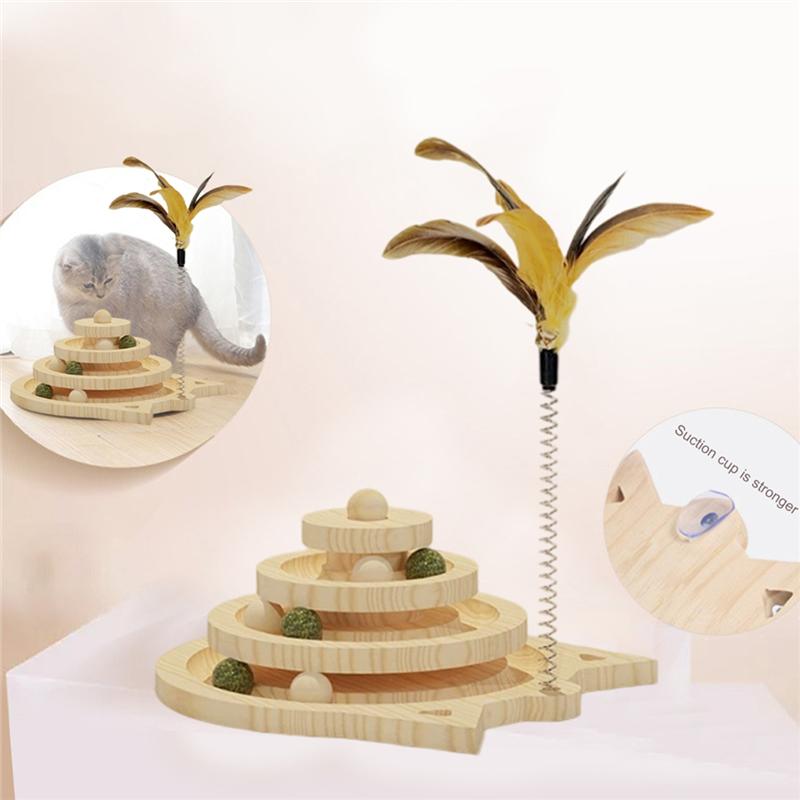 Кошачья башня для тренировок с шариками, треки, диск, кошачье развлечение на интеллект, двухуровневая вращающаяся платформа