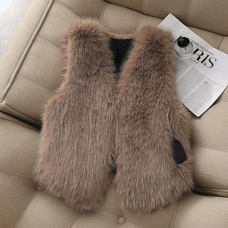 Осенне-зимний жилет из искусственного лисьего меха, короткое красное пальто для женщин, милые и теплые топы