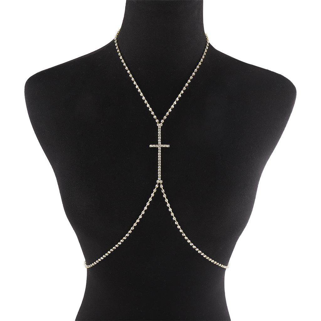 Sexy Halter Neck Body Chain For Women Fashionable Diamond Claw Chain Cross Chest Chain Nightclub Street Shooting Accessories