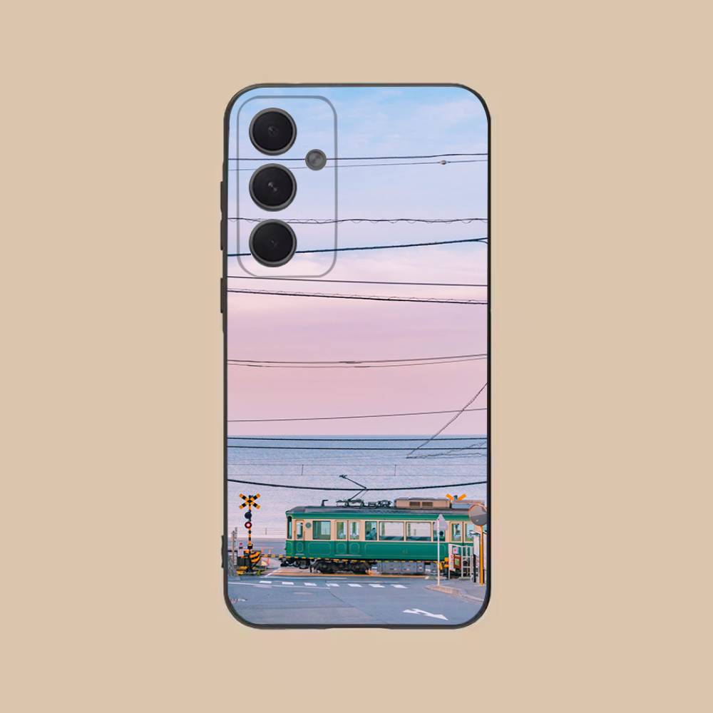 Seaside Station Phone Case For Samsung S25,24,21,22,23,20,S30,Ultra,Plus,Fe,Lite,Note,5G Black Cover