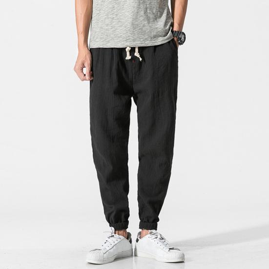 Весна Осень Мужские шаровары Шаровары Свободные завязывающиеся на шнурок эластичные карманы Глубокий шаговый шов с резинкой на щиколотке Однотонные спортивные брюки Повседневная одежда Спортивные брюки