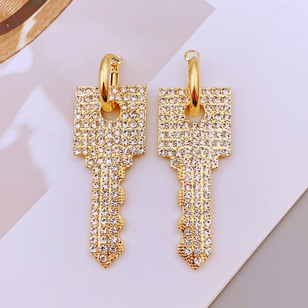 Vintage Style Zinc Alloy Water Diamond Geometric Circle Heart Key Earrings for Women