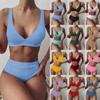 Women's Solid Colours High-Breasted Straps Bikini Set Two-Piece Swimsuit