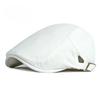 Unisex White Cotton Flat Cap Adjustable Ivy Cap Retro British Style Beret Breathable Spring Summer Duckbill Hat