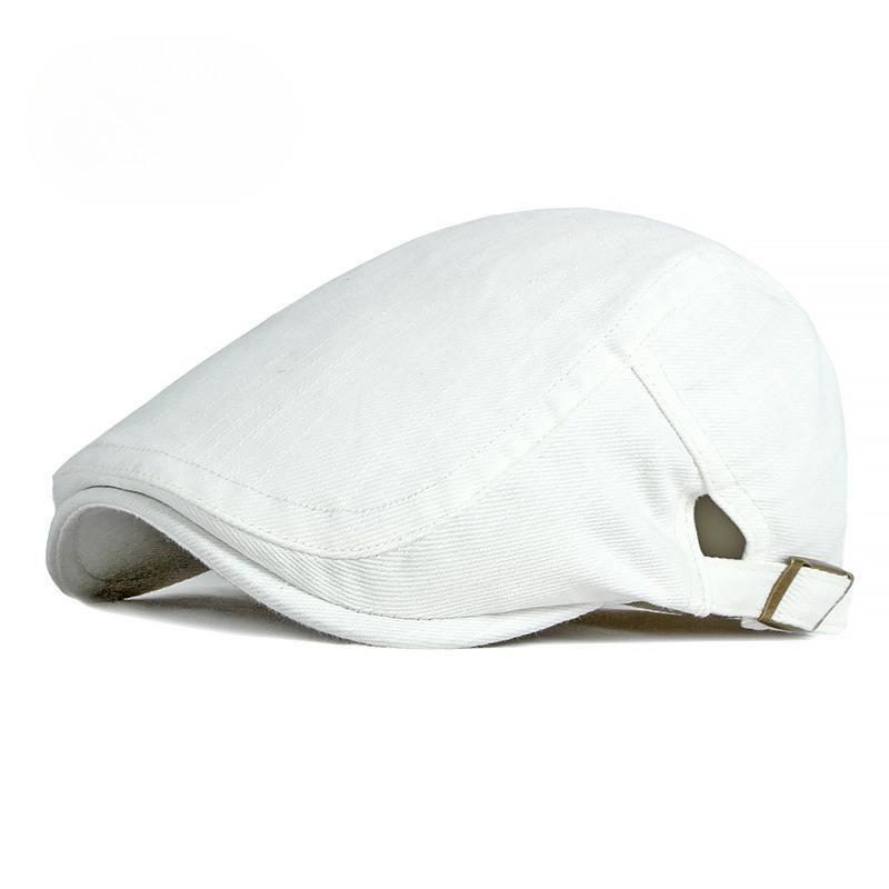 Unisex White Cotton Flat Cap Adjustable Ivy Cap Retro British Style Beret Breathable Spring Summer Duckbill Hat