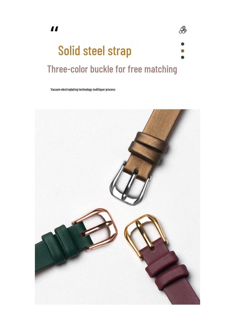 Eight Treasures Gold Compass Bracelet: Women's Genuine Leather & Silk Jewelry Watch Strap with Rain Silk Texture.