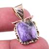 Natural Charoite Gemstone 925 Solid Sterling Silver Two Tone Pendant 1.25" s0F15
