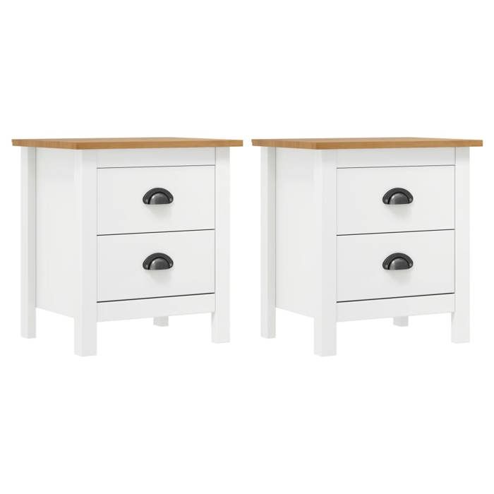 VidaXL 2x Solid Pine Bedside Tables Nightstand Bedside Cabinet with 2 Drawers Storage Bedroom Home 288910