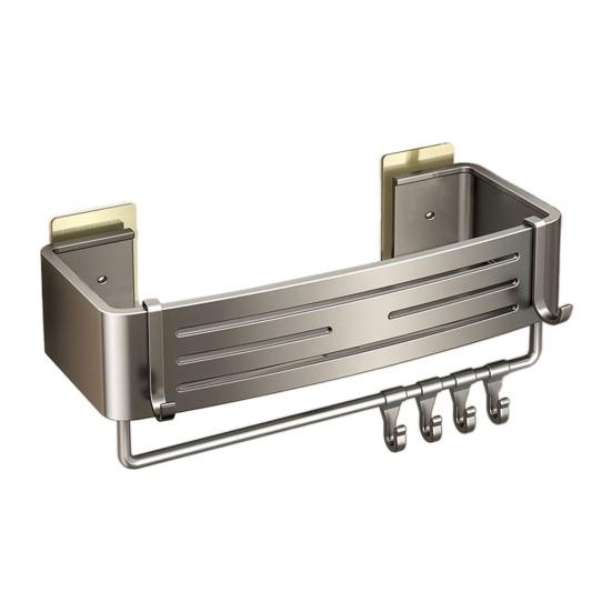 Bathroom Shelf Towel Rack Strong Load-bearing Drainage Hole Design Self Adhesive No Drilling Easy To Install Storage Rack Shower Organizer