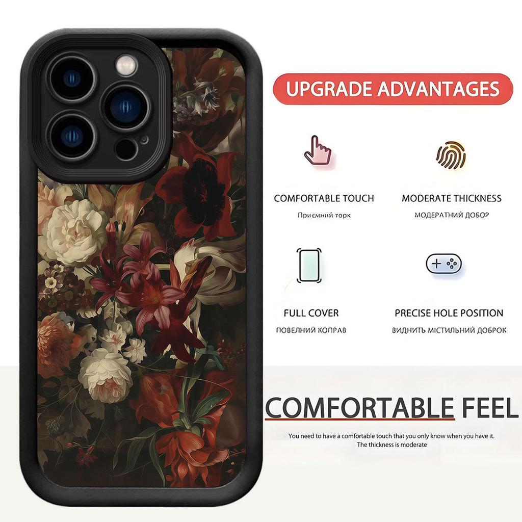 Черный рифленый цветочный чехол для iPhone 14/15/16/17 Pro Max со 100 цветами, защита