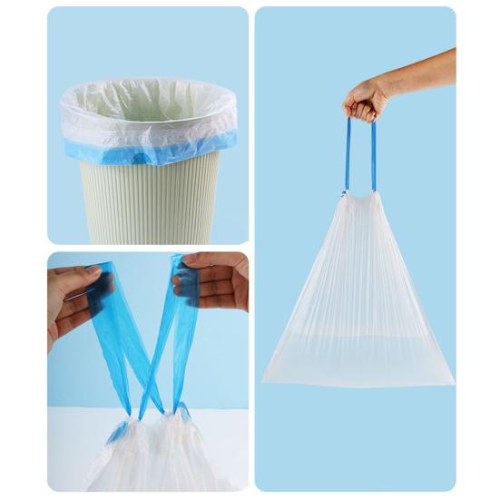 20Pcs/Roll Garbage Bag Leak-proof Strong Load-bearing Drawstring Tie Design Disposable Portable Automatic Closing Waste Bag Office Supply